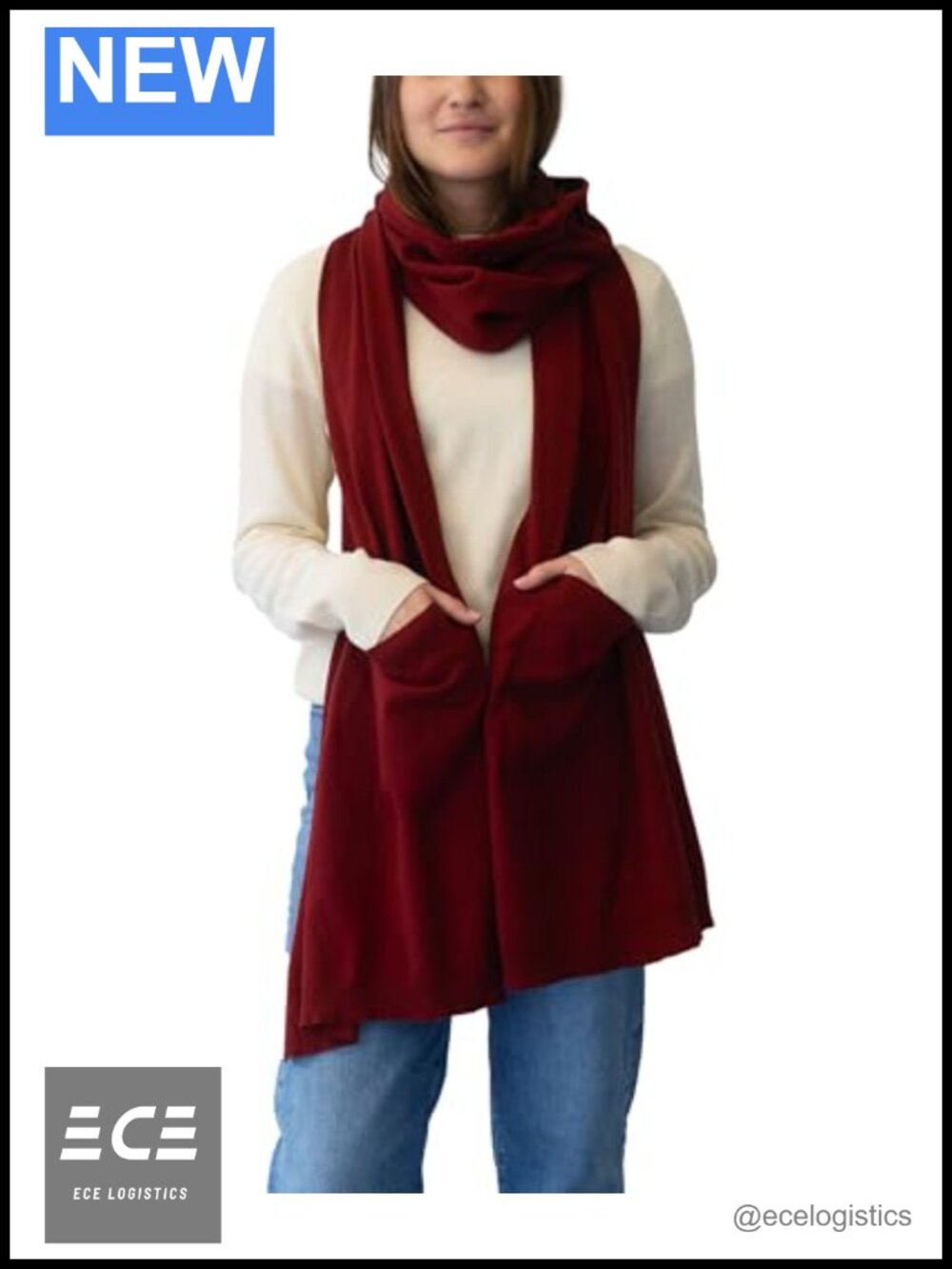 Soft Cotton Cashmere Wrap Scarf with Pockets - Plus